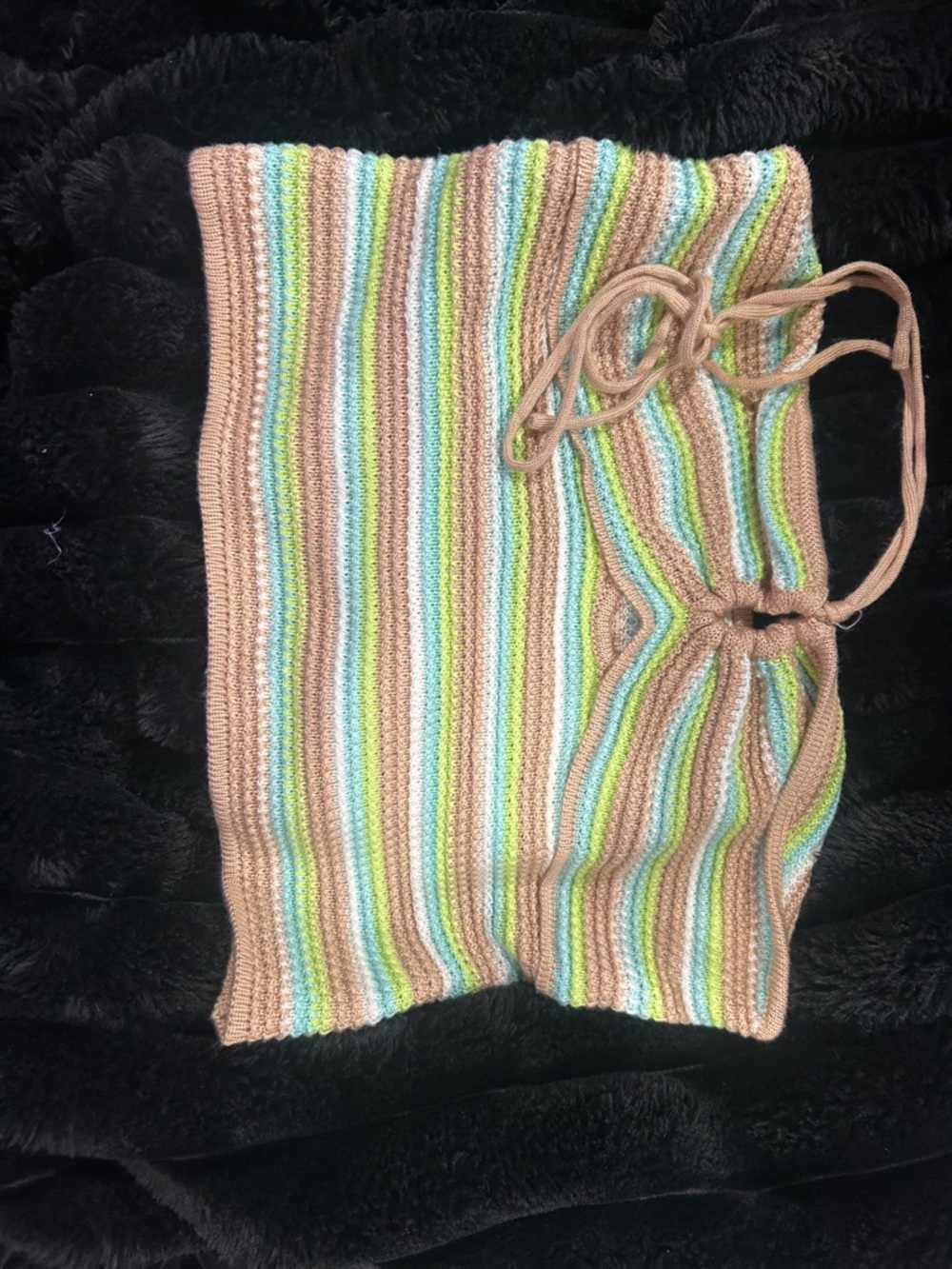 Striped Knit Drawstring Tank Top in Beige, Light Green, Light Blue